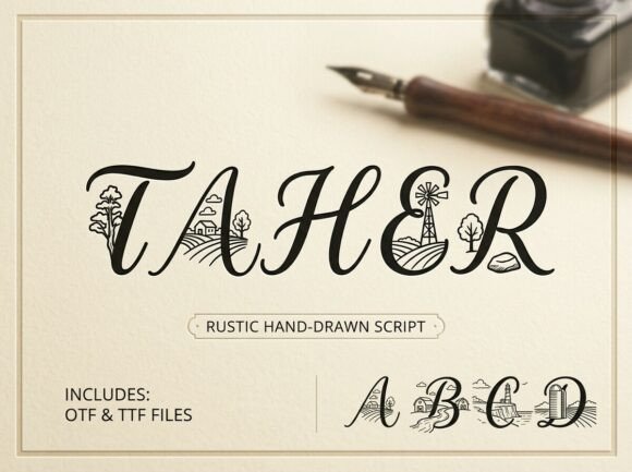 Enhance Your Brand with Taher: A Rustic Script Font for Small Businesses
